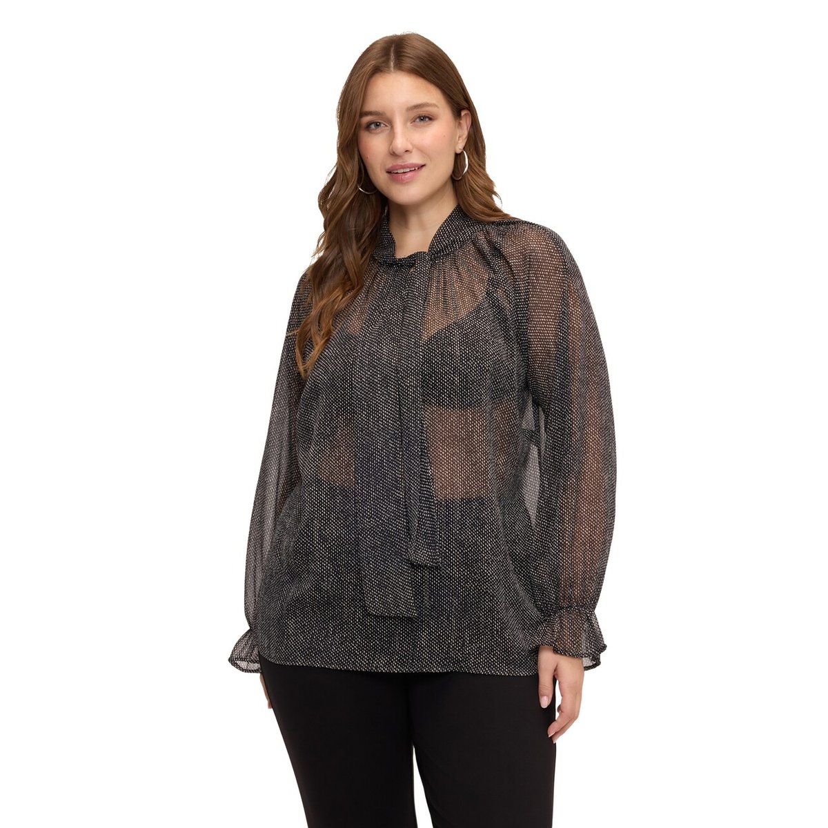 Blouse à micro-pois avec nœud noir, FIORELLA RUBINO