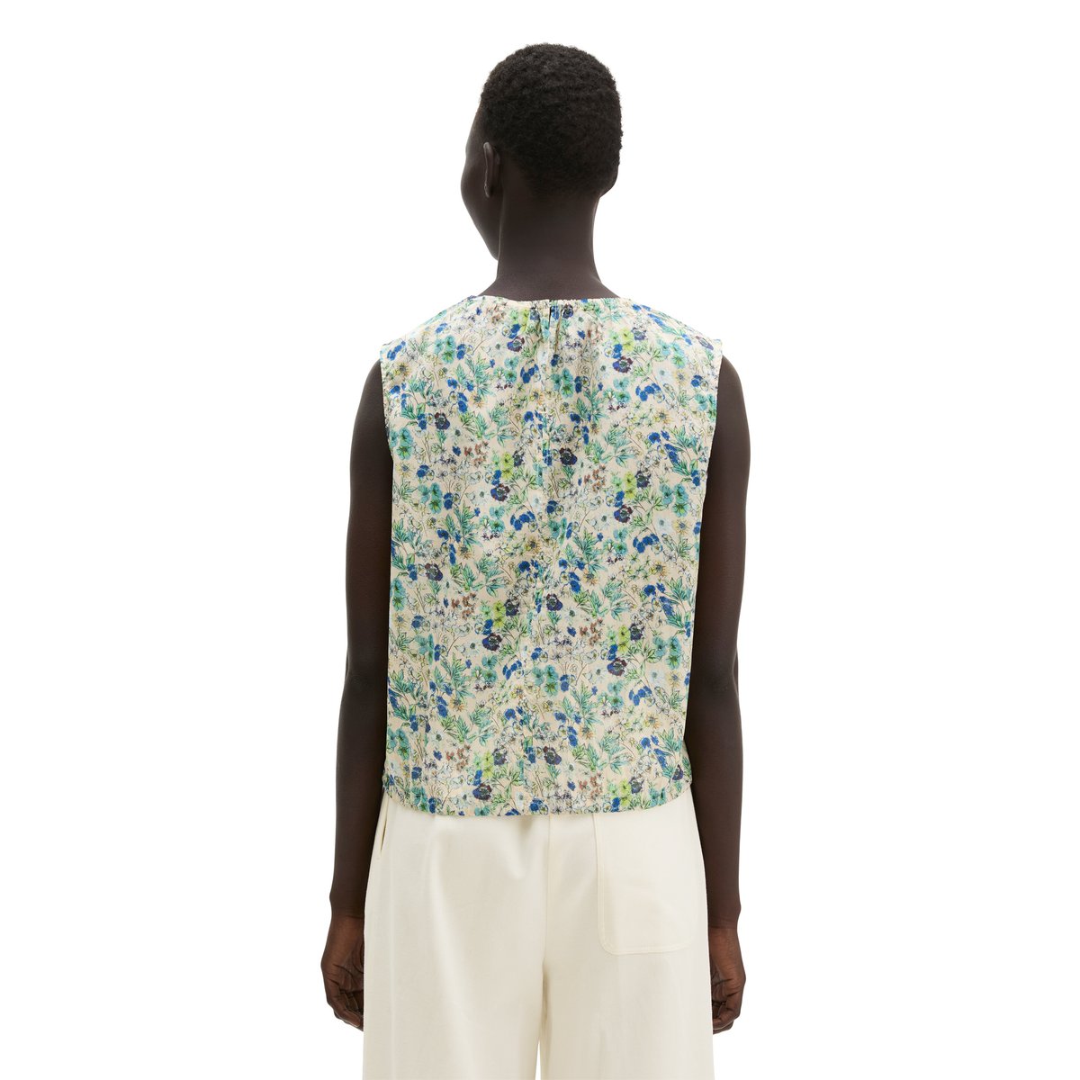 Top chemisier à motifs cropped en voile de coton léger marron clair, MARC O'POLO