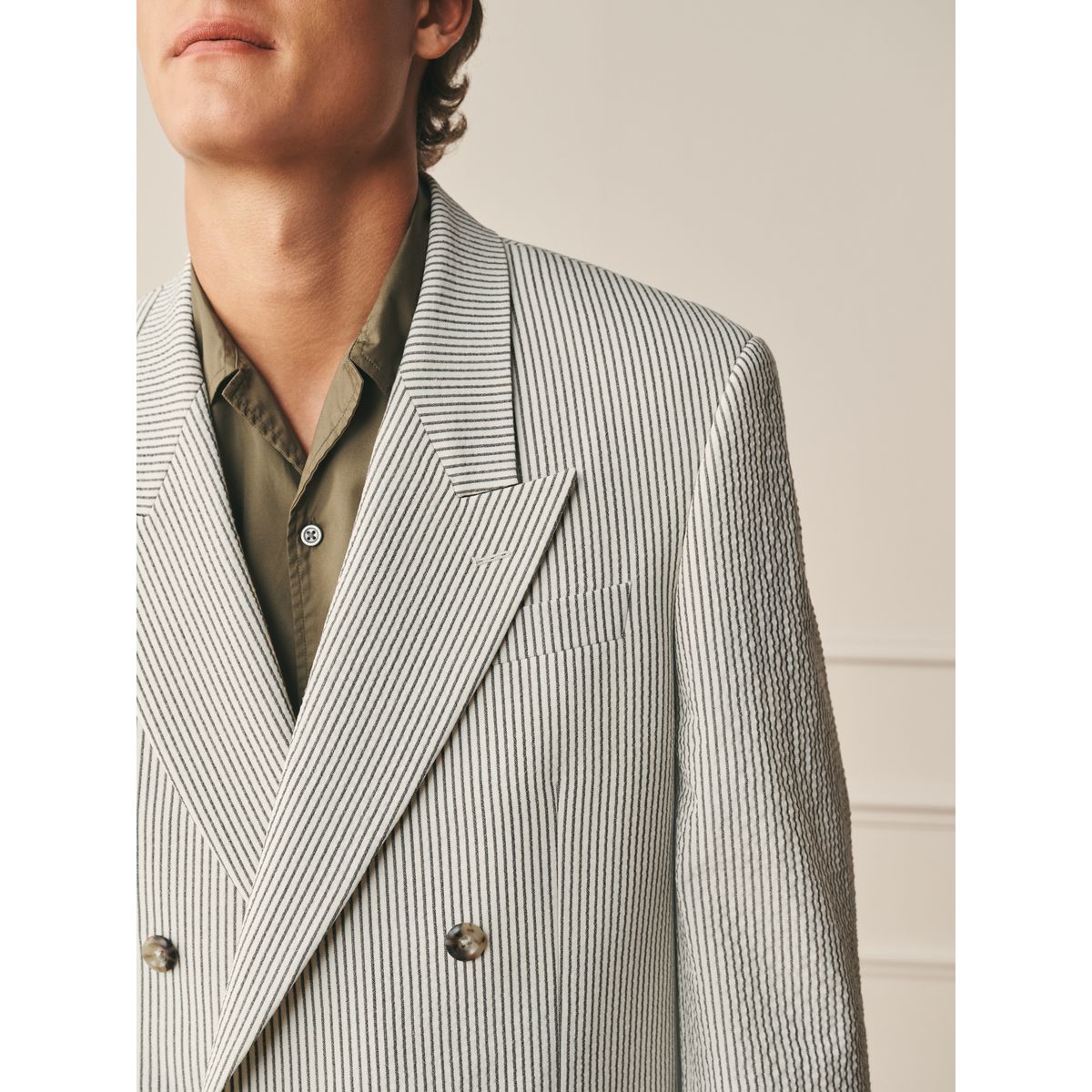 Veste de costume archive rayée en seersucker écru, NEXT