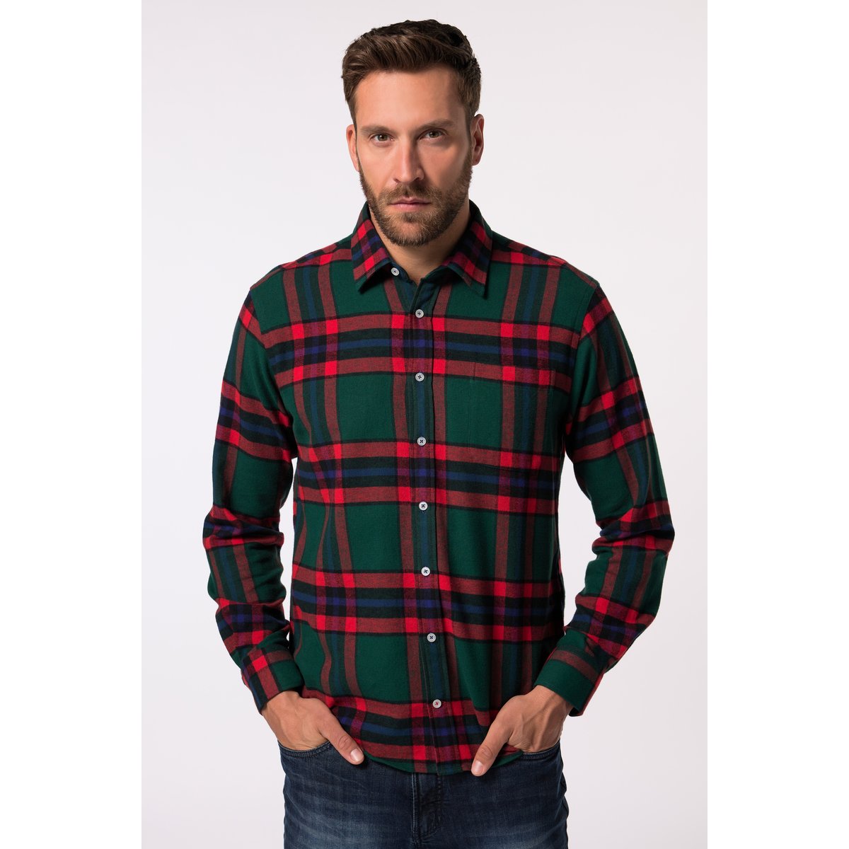 Chemise en flanelle à carreaux vert bouteille, JP1880