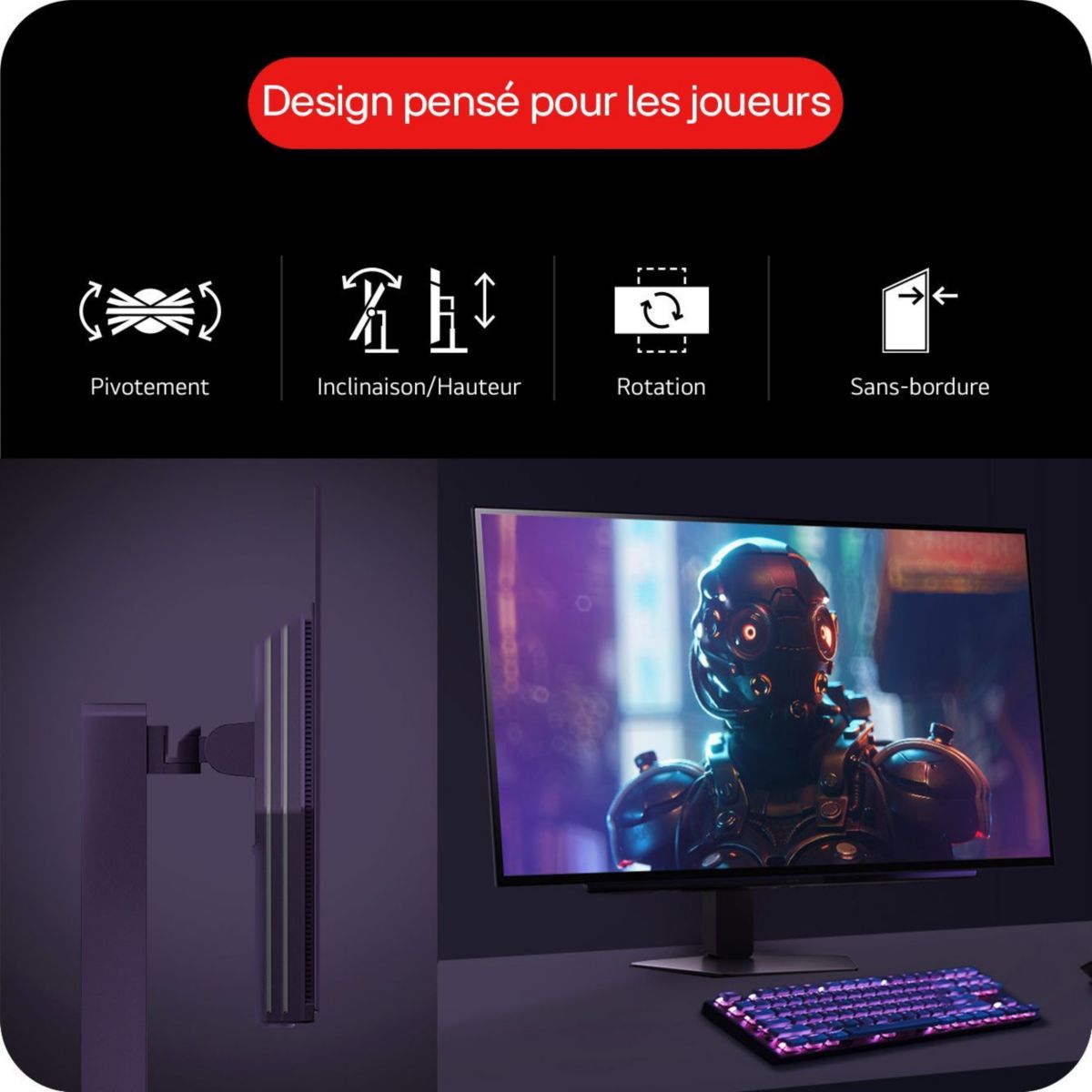 Ecran PC Gamer 27GX704A 27" QHD 240Hz OLED HDR True Black 400 AMD FreeSync & G-Sync couleur unique, LG