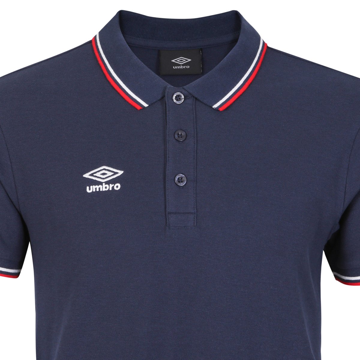 Polo piqué de coton bleu marine/rouge/blanc, UMBRO