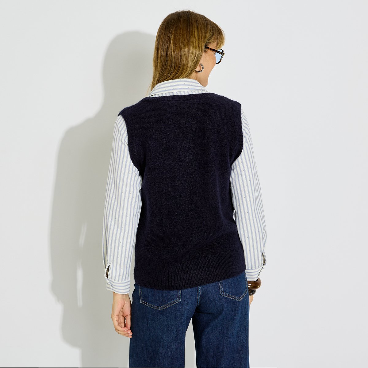 Pull-chemise bi-matière pour bleu marine, GRAIN DE MALICE
