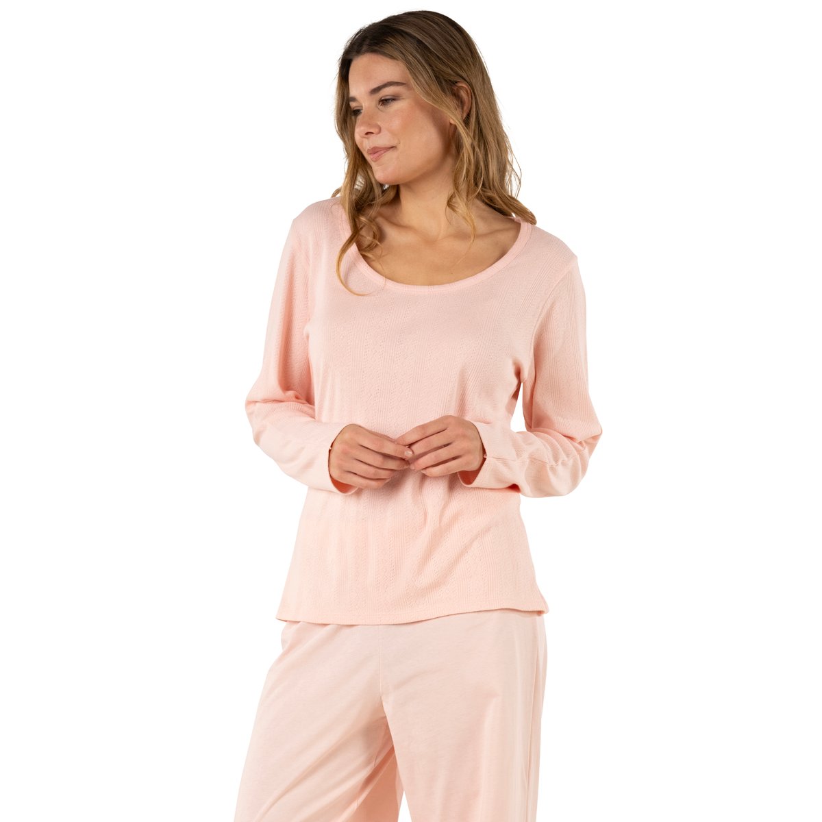Pyjama long MAILLE rose poudré, ATHENA