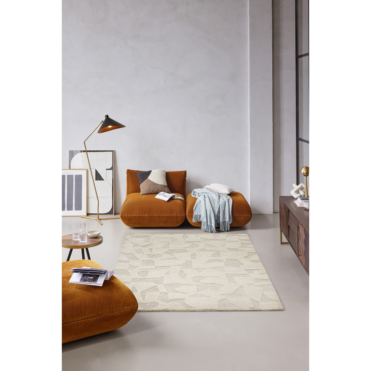 Tapis graphique tufté main , Ocean State beige chiné, WECON HOME