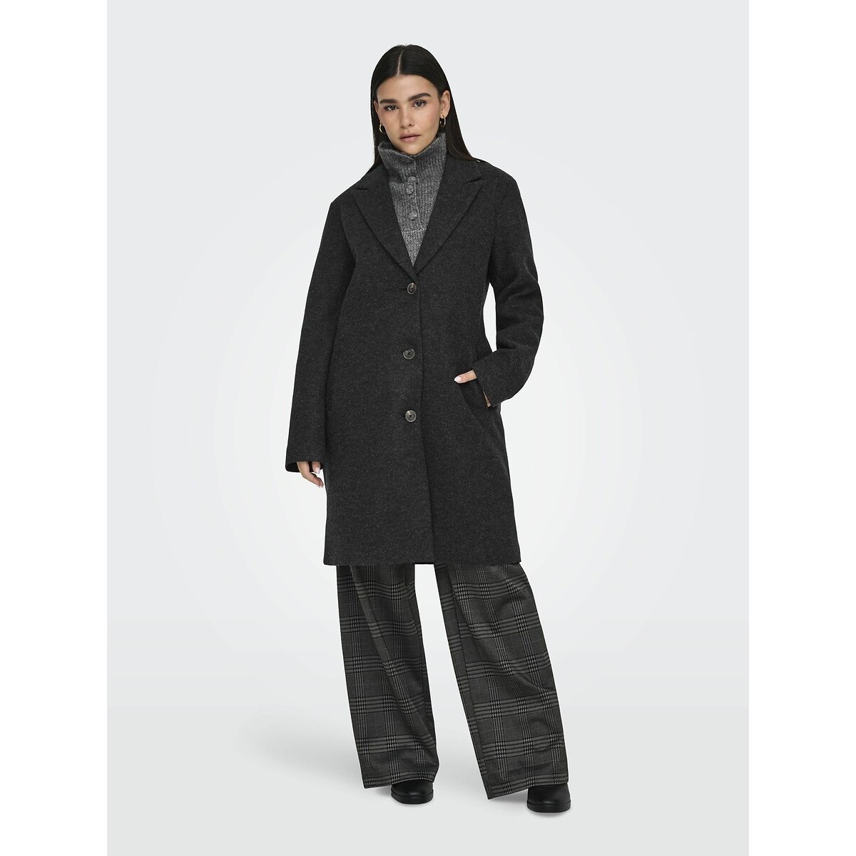 Manteau mi-long, col à revers noir, JDY