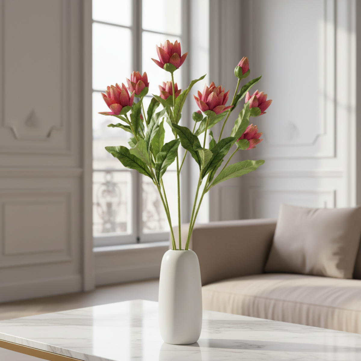 Tige d'artichaut ouverte avec bourgeon artificielle H79 rose, SIA DECO