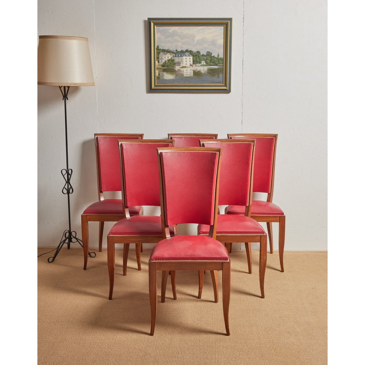 Lot de 6 chaises en skaï Alma N°1080 - Bon état rouge, DEBONGOUT