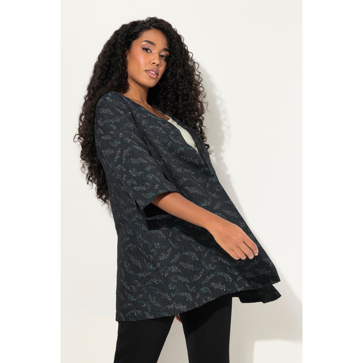 Veste en jersey, encolure en V noir, ULLA POPKEN