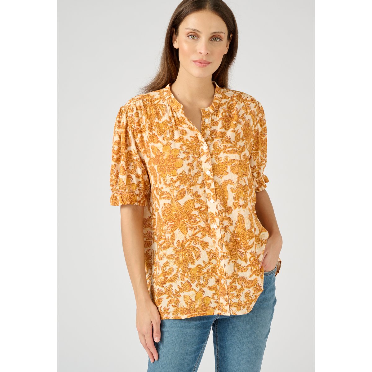 Chemisier viscose reliéfée jaune feuillage, DAMART