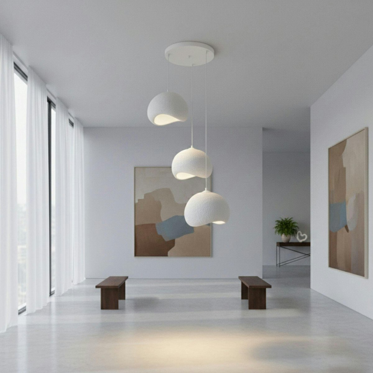 Suspension blanche étagée 3 lampes 55 cm NOXIS blanc, PIER IMPORT