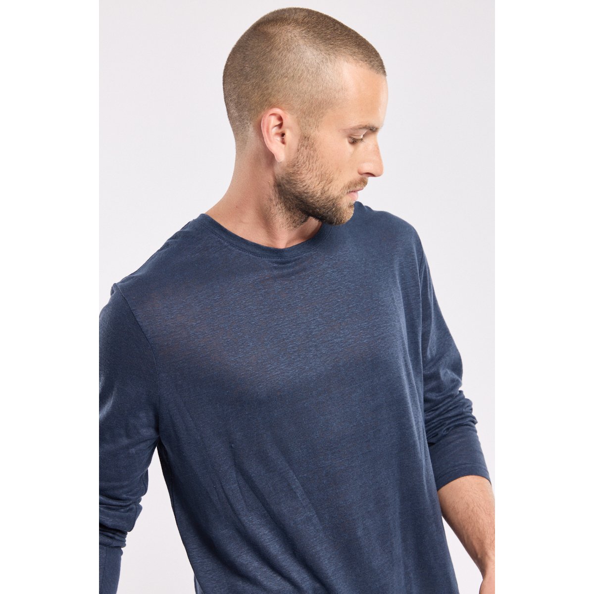 T-shirt manches longues en lin bleu, ARMOR-LUX