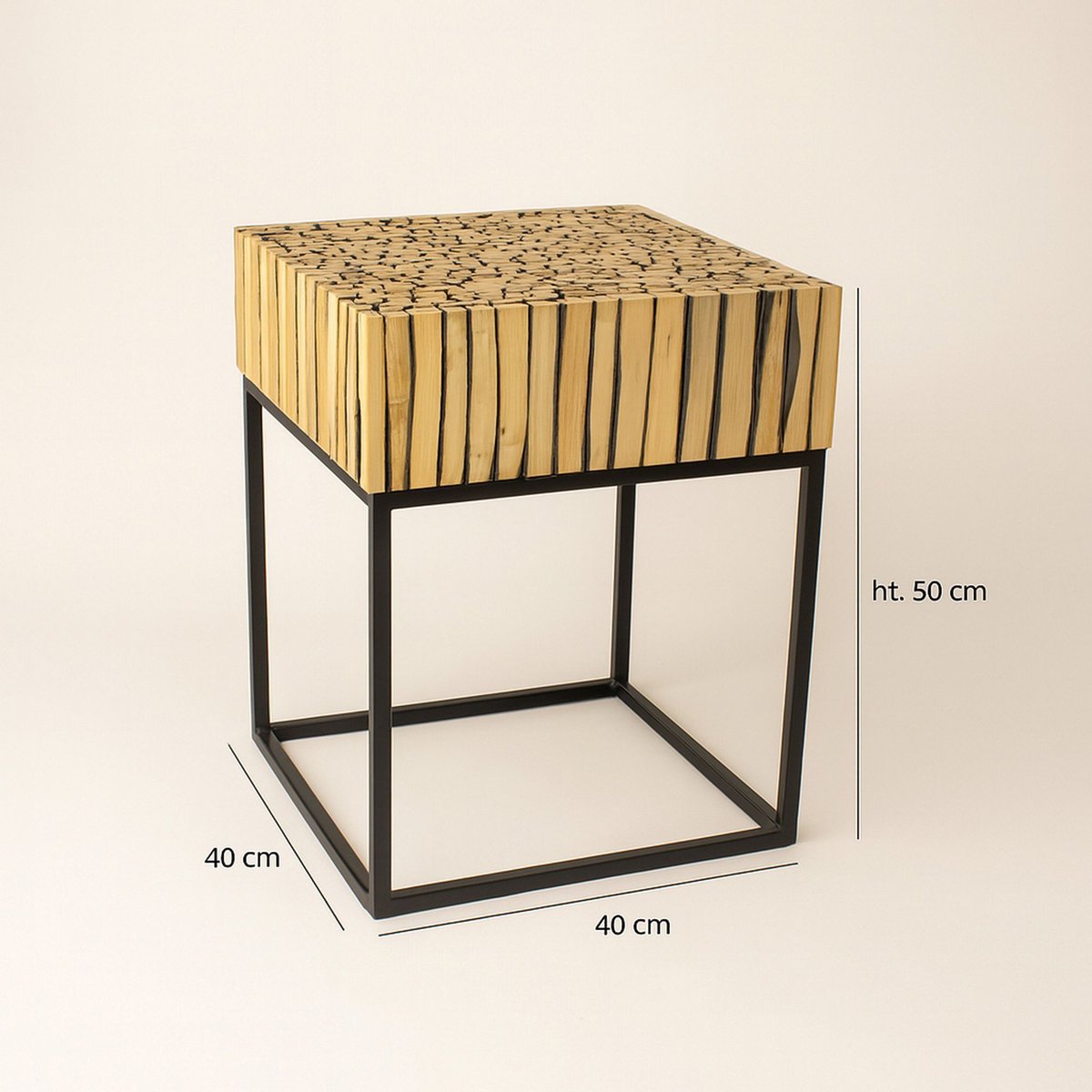 Meuble d'appoint en métal et branche de teck, TAHAA noir, NOW'S HOME
