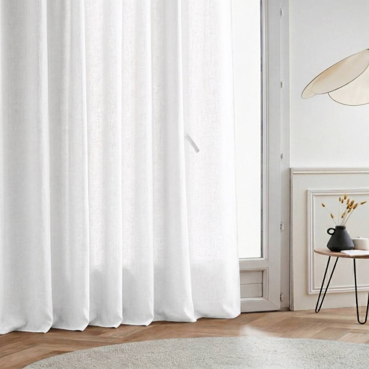 Rideau tamisant 100% coton flammé 140x250cm blanc, ORNAMI