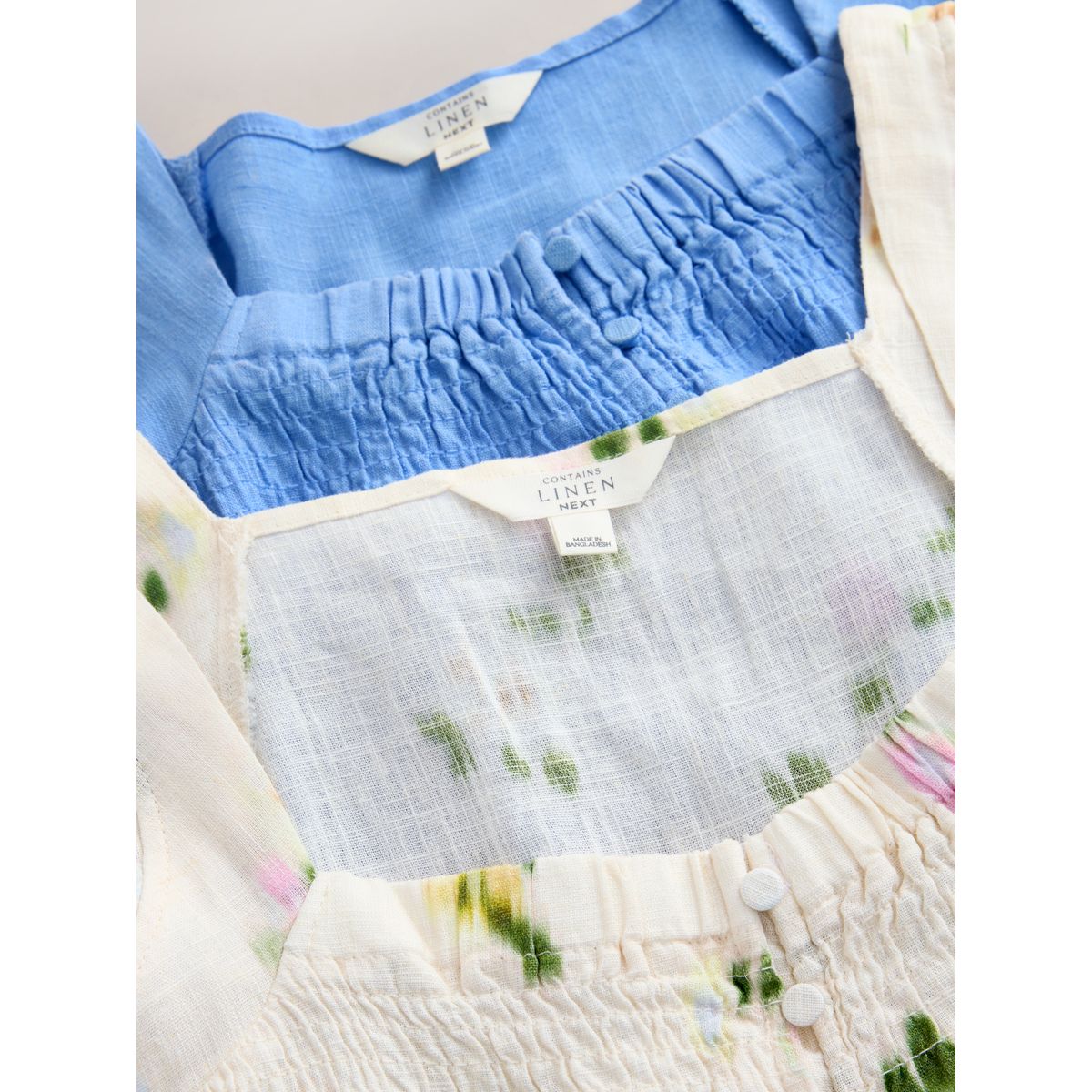 Haut à manches évasées avec lin, lot de 2 lot de deux à motif floral bleu pastel/écru, NEXT