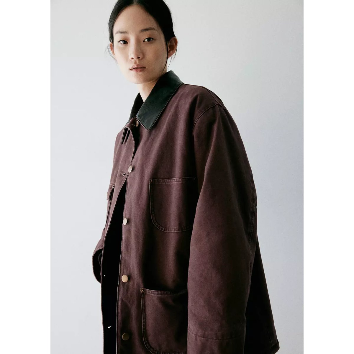 Parka col contrasté grenat, MANGO