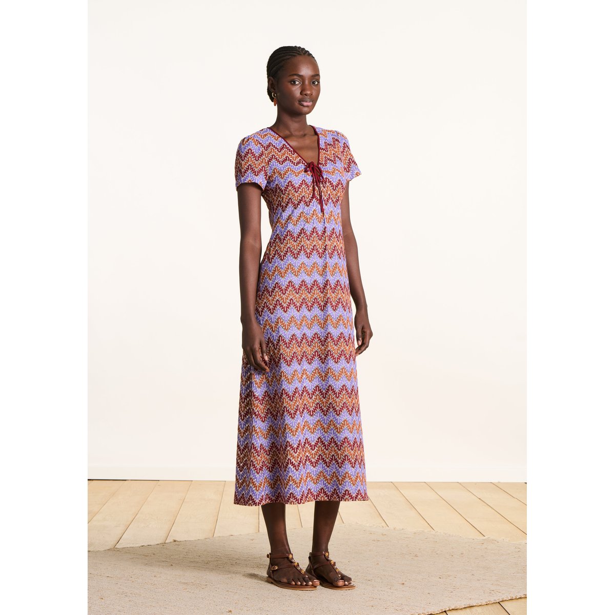 Robe midi manches courtes en crochet multicolore pensee, LA FEE MARABOUTEE
