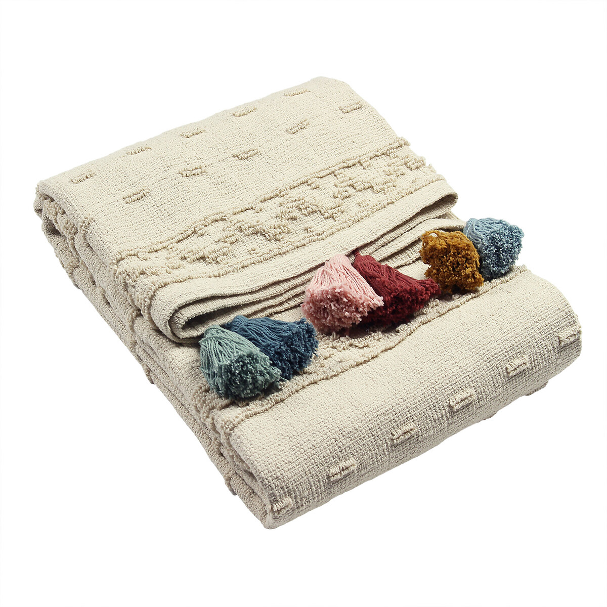 Boho Woven Cotton Tasselled Throw multi-coloured, FURN.