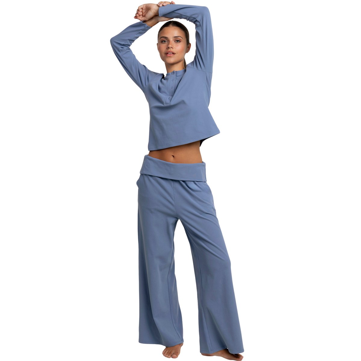 Pyjama pantalon top manches longues Yoga Girl bleu, ADMAS