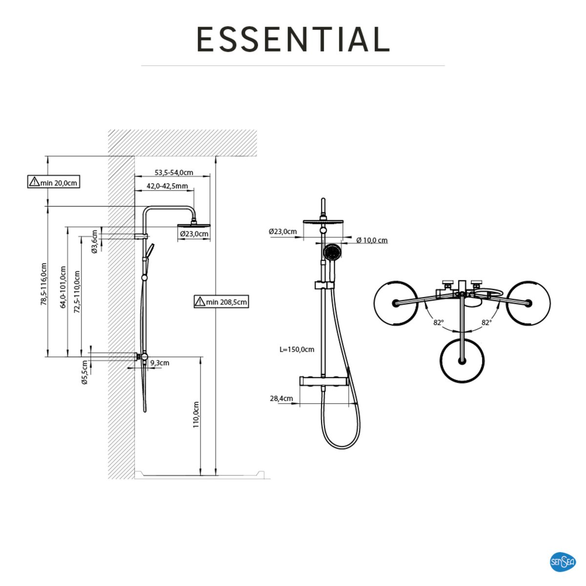 Colonne de douche avec mitigeur, ESSENTIAL chromé, SENSEA