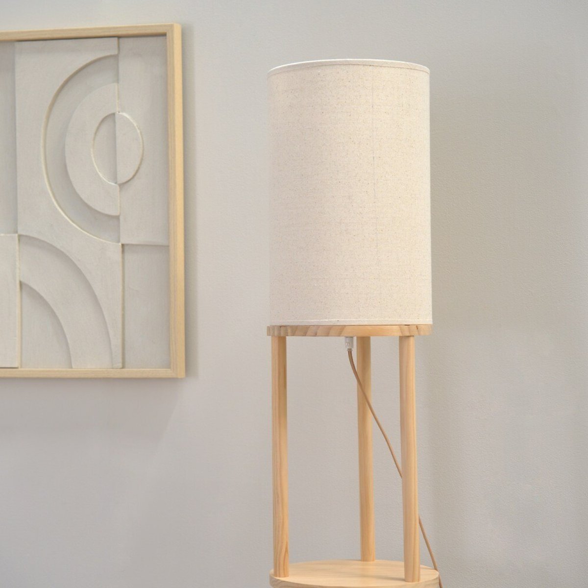 Elisa 3-Tier Soft Light Floor Lamp with Fabric Shade oak, SO'HOME