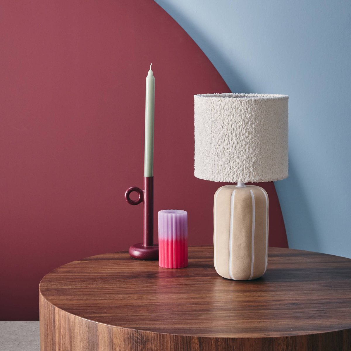 Lampe de table intérieur céramique, abat-jour bouclette H 41cm ROXANE greige, SWEEEK