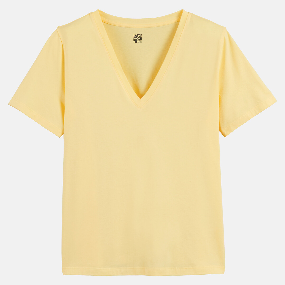 Loose Fit V-Neck T-Shirt with Short Sleeves yellow, LA REDOUTE COLLECTIONS
