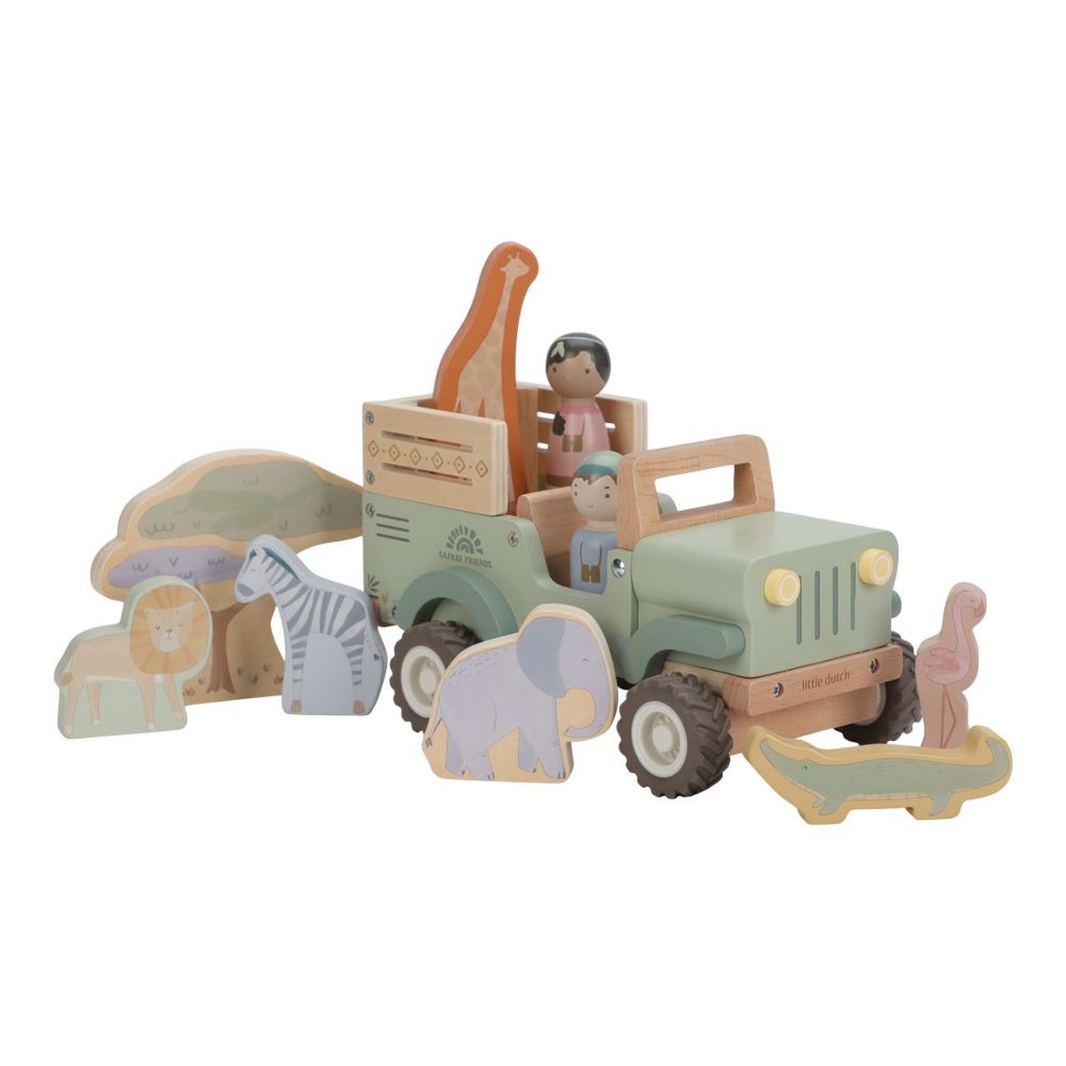 Voiture de Safari et animaux en bois vert, LITTLE DUTCH
