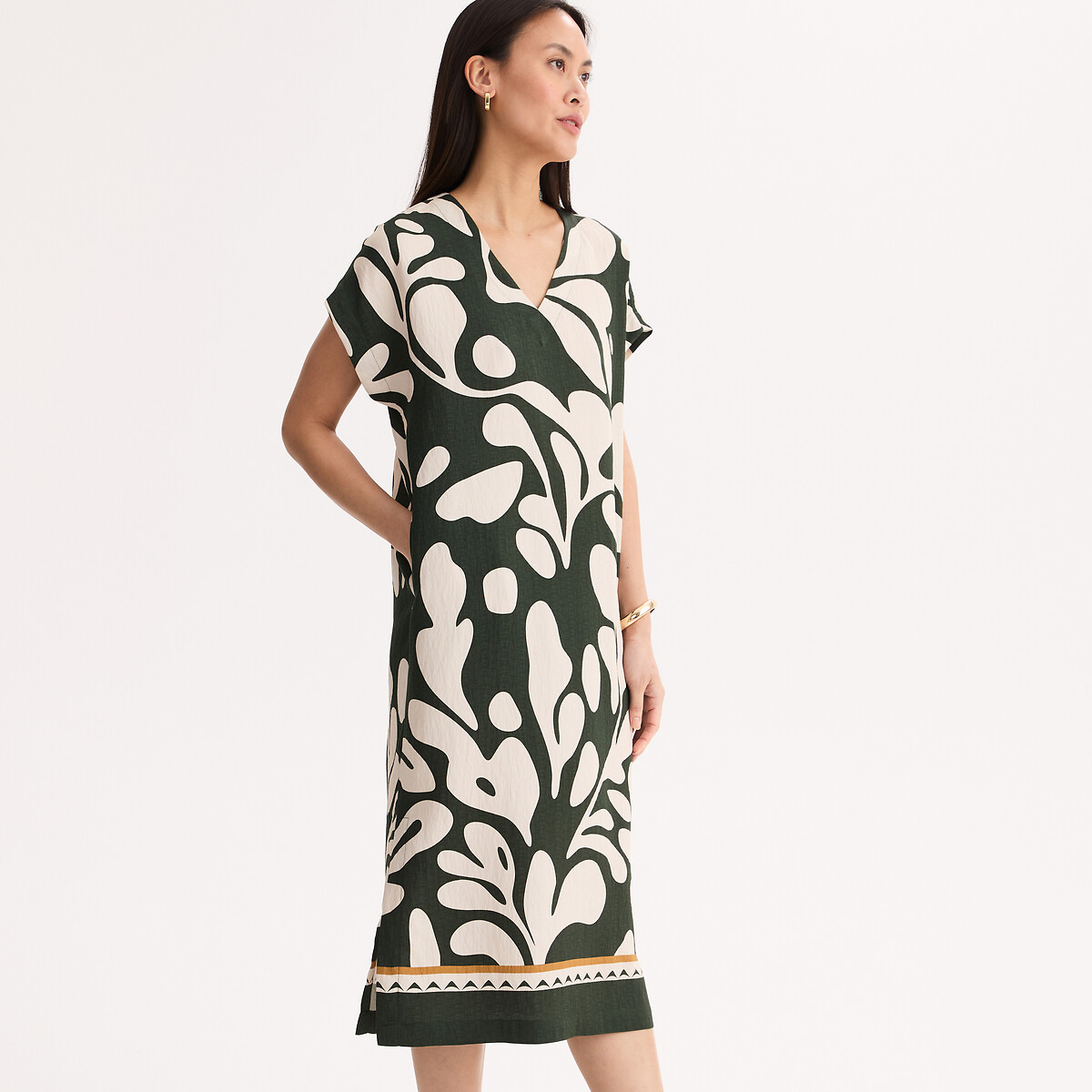 Vestido de comprimento midi com estampado gráfico e mangas curtas estampado verde, ANNE WEYBURN