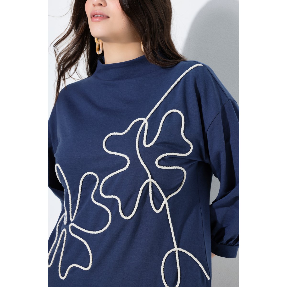 Sweat-shirt en coton bio, trèfles en corde marine, ULLA POPKEN