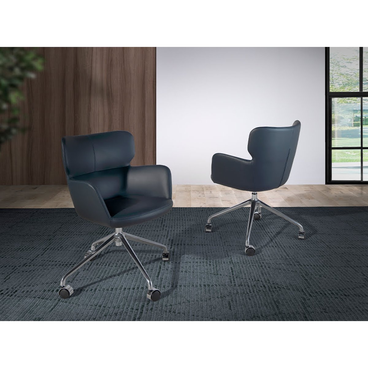Chaise de bureau pivotant en similicuir bleu bleu | acier, ANGEL CERDA