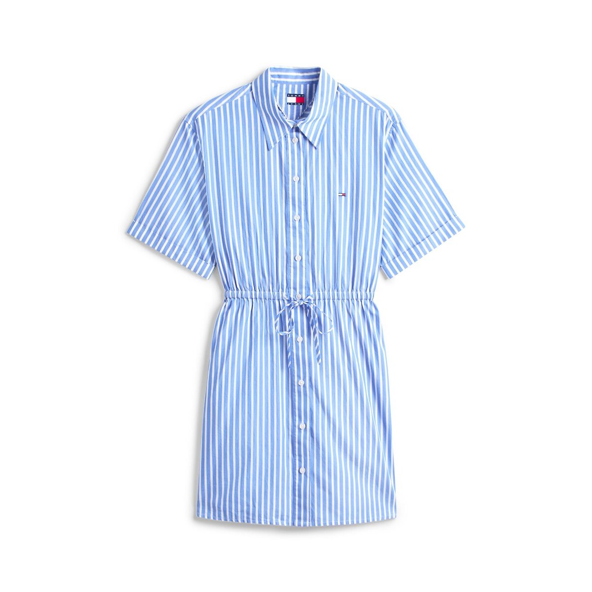 Kurzes Hemdblusenkleid, gestreift, Bindeband blau/weiss, TOMMY JEANS