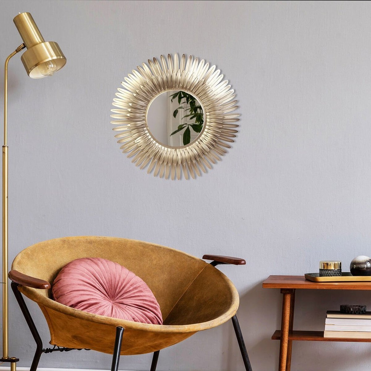 Miroir Plumes Dorées D53 or, DECORATIE