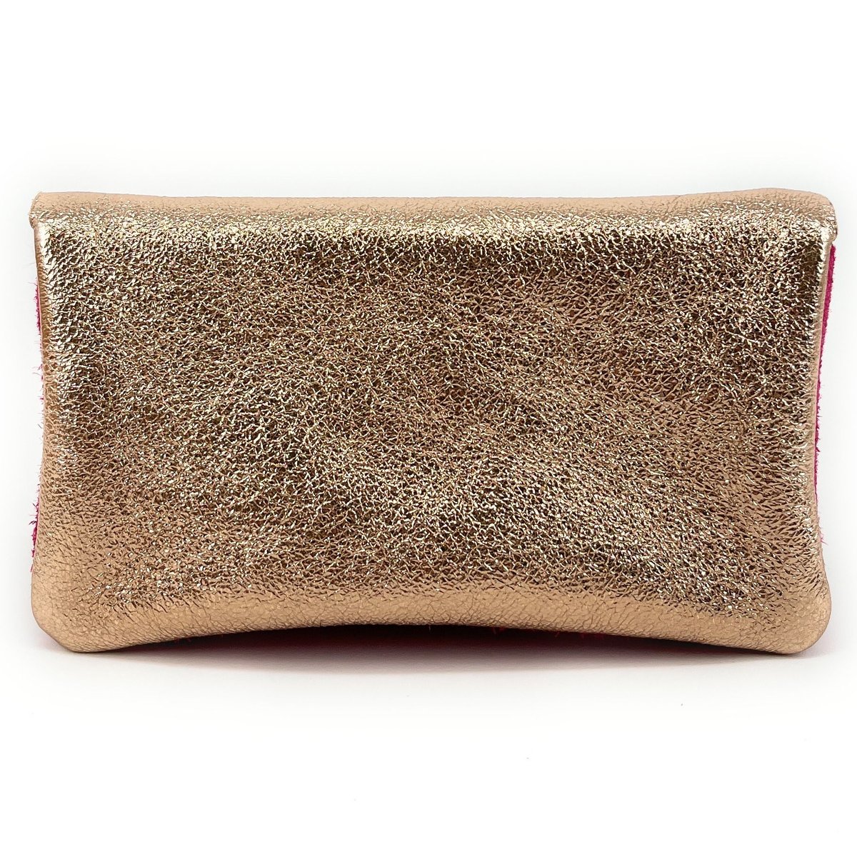 Pochette porte-monnaie en croute de cuir et cuir irisé COMBI fucshia & champagne, OH MY BAG