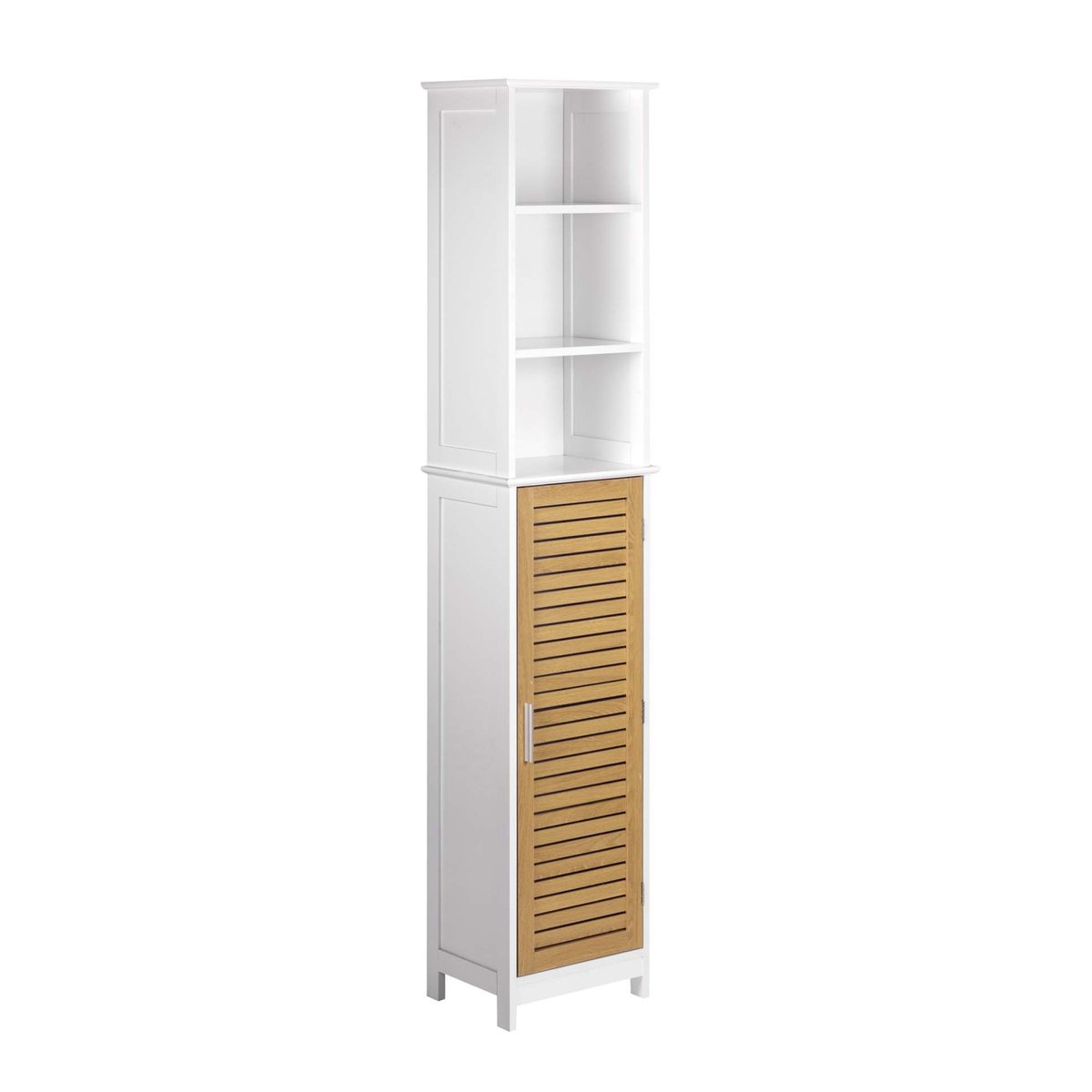 Colonne de salle de bain avec porte à lames et rangements blanc, DOUCEUR D'INTÉRIEUR