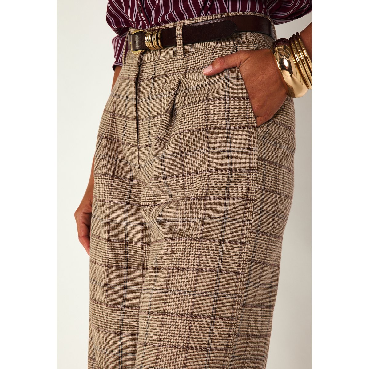 Pantalon Large à carreaux FLAUBERT camel clair, Maison 123