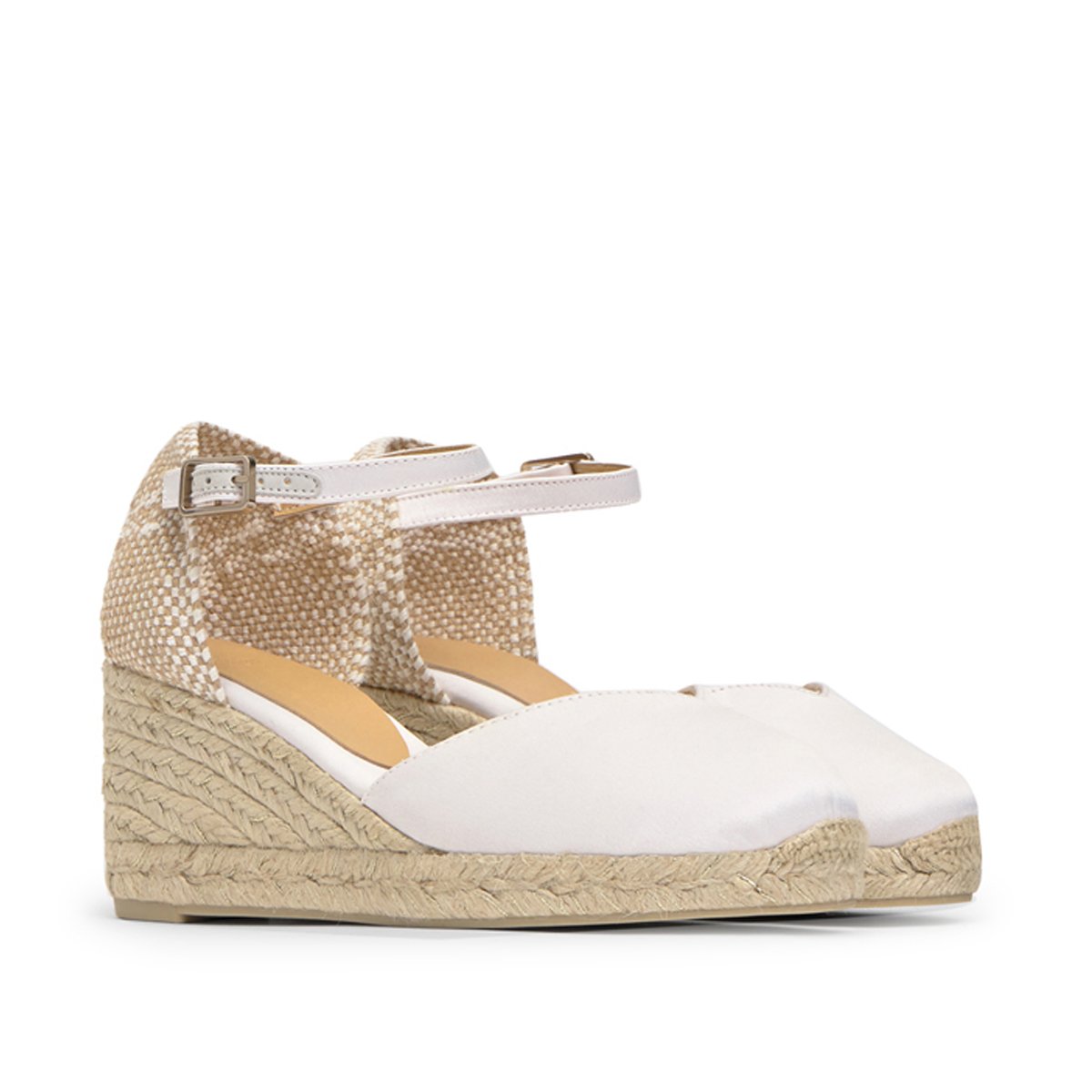 Espadrille compensée en satin avec fermeture à boucle CHIARITA PLATFORM blanc, CASTANER