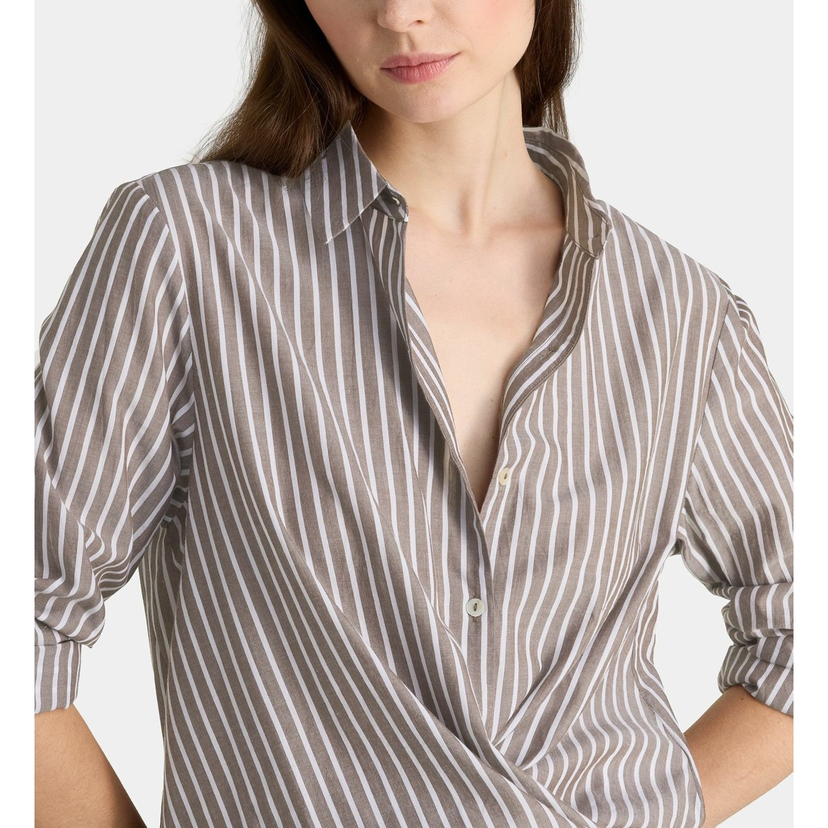 Chemise droite dolly rayée en coton blanc et marron, GALERIES LAFAYETTE