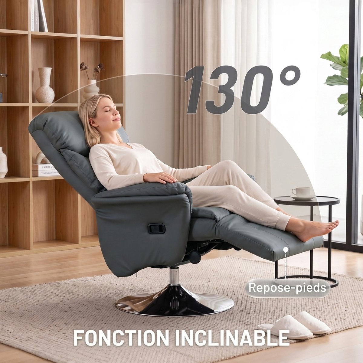 Fauteuil inclinable Polyuréthane Gris gris, HOMCOM