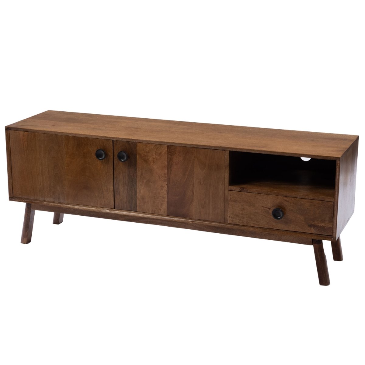Meuble TV 2 portes 1 tiroir en manguier L150 cm Authentique marron, AMADEUS