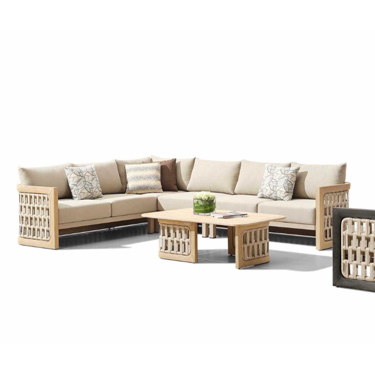Salon de jardin d'angle en teck, PALMA marron, AU JARDIN DE CHLOÉ
