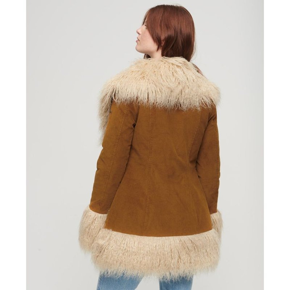 Manteau afghan avec doublure en imitation fourrure marron denim co tobacco, SUPERDRY