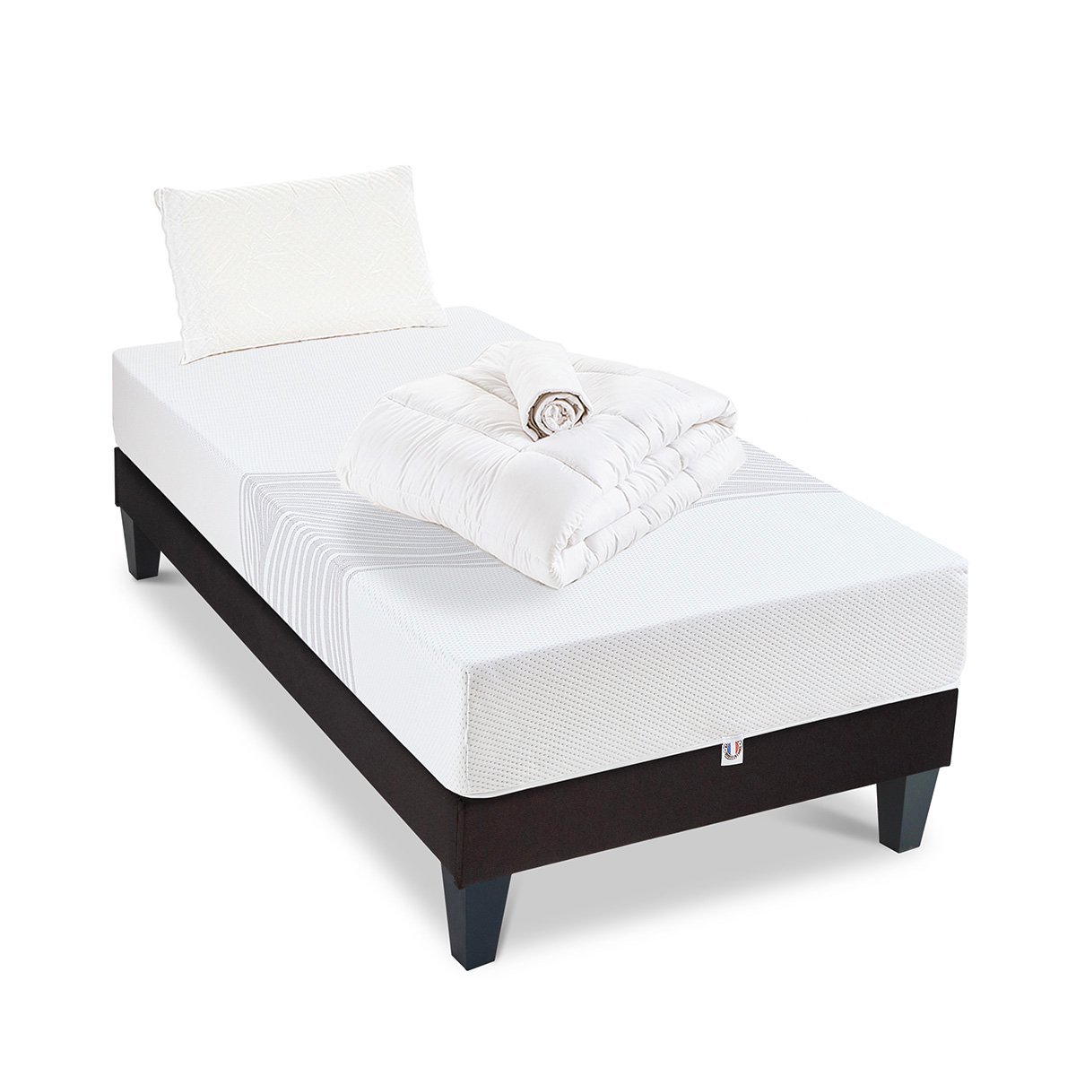 Pack Prêt à dormir Sensitive 180x200 cm Matelas Mousse + Sommier + Accessoires blanc, OLYMPE LITERIE