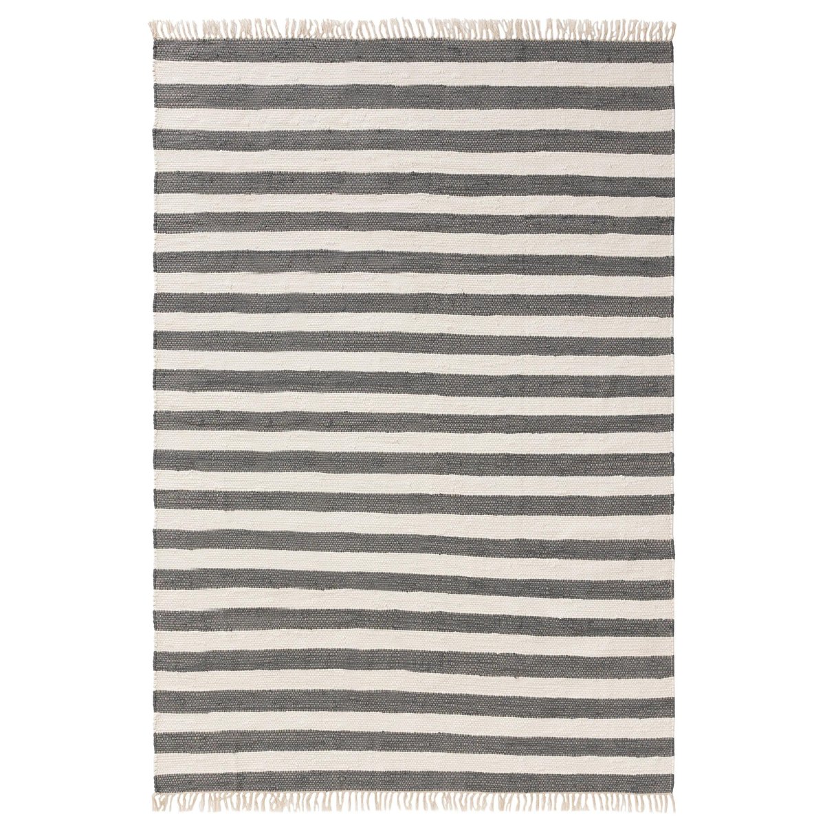 Tapis fabriqué à partir de matériaux recyclés tissé main TOM gris/blanc, BENUTA 