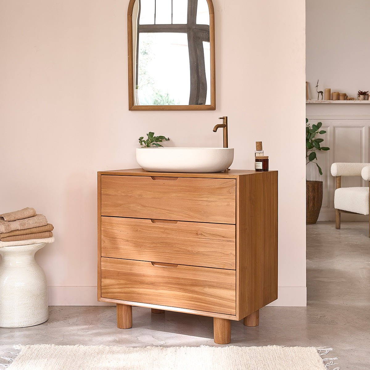 Meuble sous vasque en teck massif 80 cm  GUSTAVE naturel, BERAH GETAH