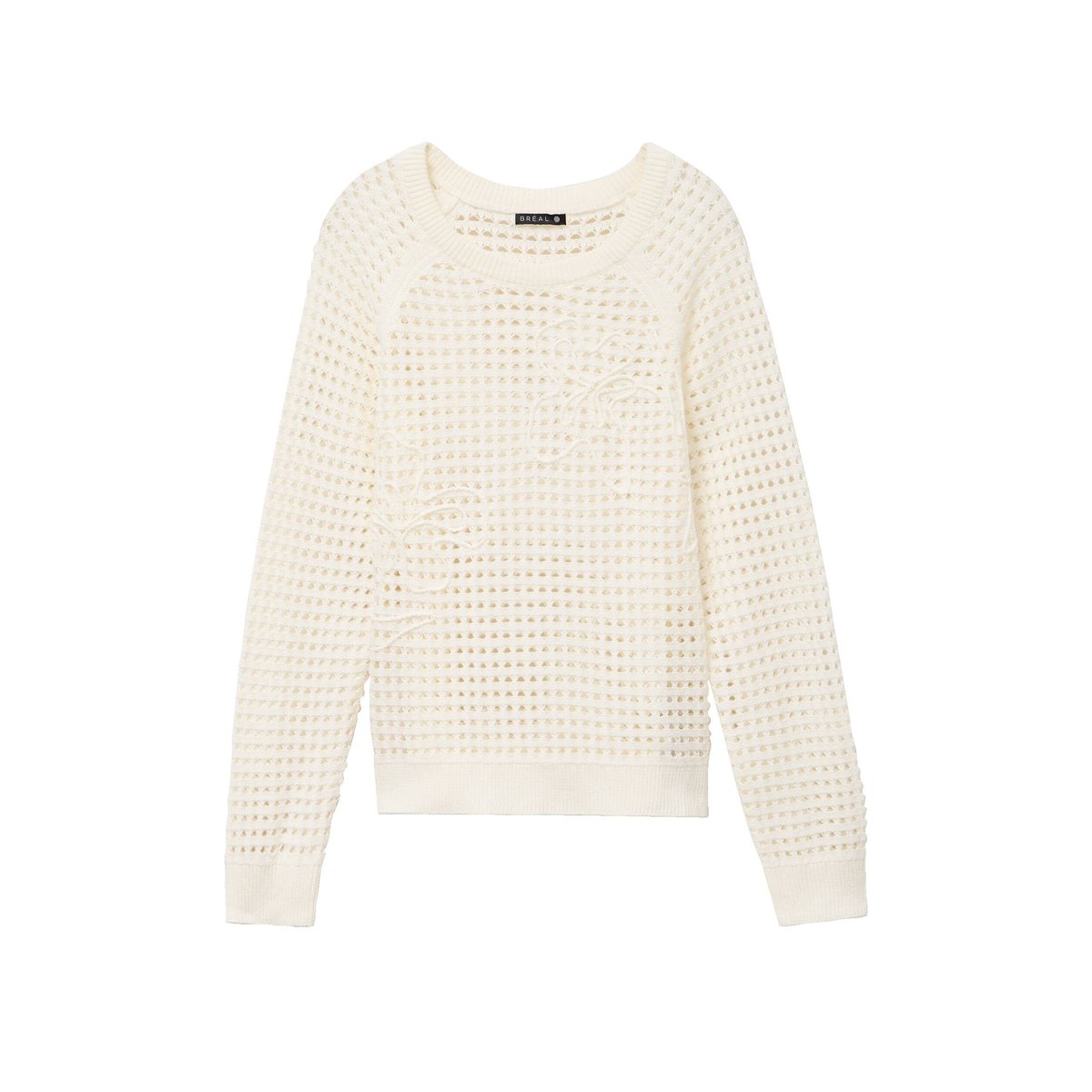 Pull col rond manches longues dentelle ecru, BREAL