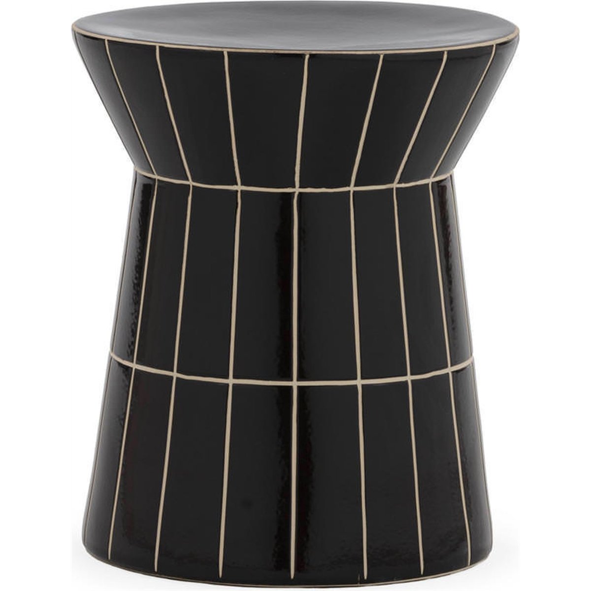 Tabouret en céramique noir à lignes beige, RECOLLECTION