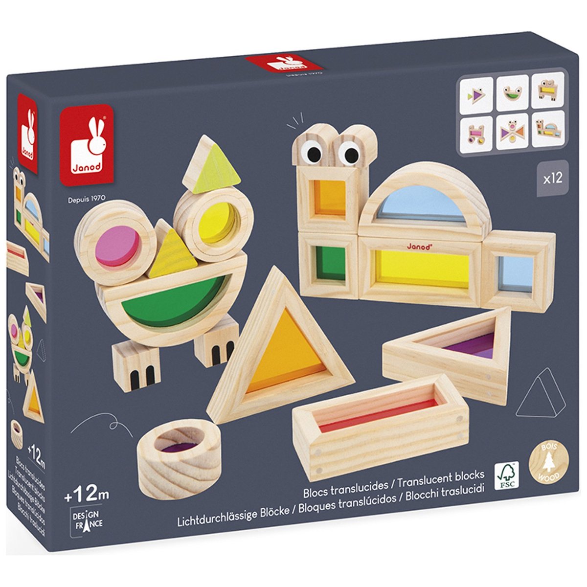 Jeu sensoriel Blocs translucides multicolore, JANOD