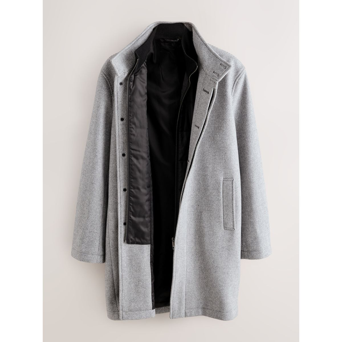 Manteau en laine à col cheminée + faux gilet gris clair, NEXT