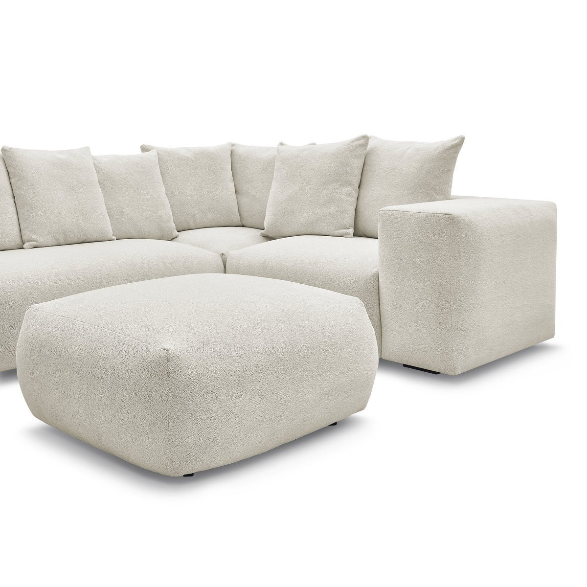 Canapé modulable 4 places en tissu chiné avec pouf, VOLTAIRE blanc, BOBOCHIC
